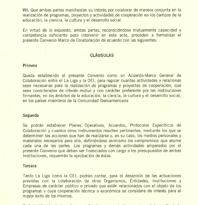 Convenio marco entre la OEI (Organización de Estados Iberoamericanos ) y La Liga Iberoamericana