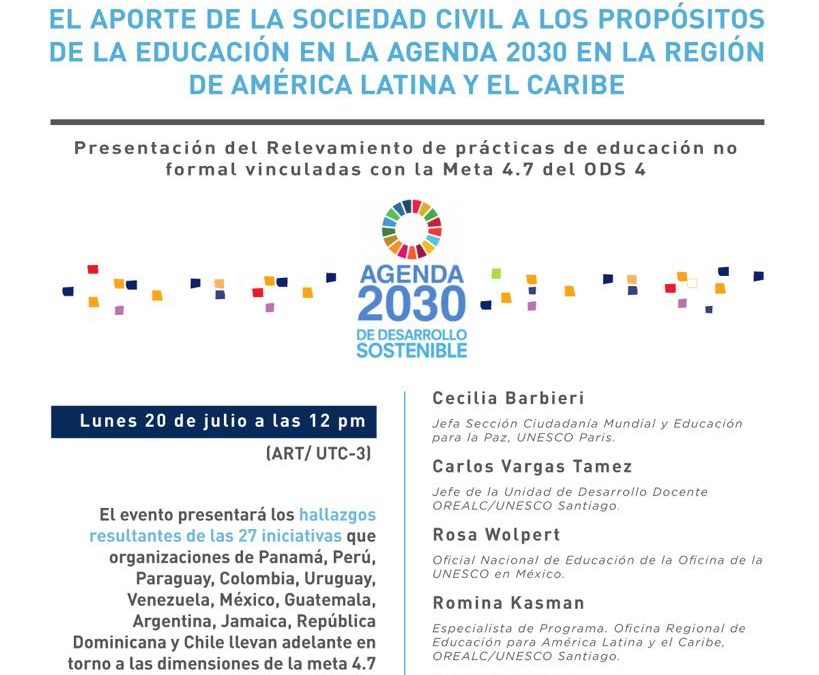 Webinar sobre educación en la agenda 2030,  20 de julio!!! NOTA EN LA AGENDA